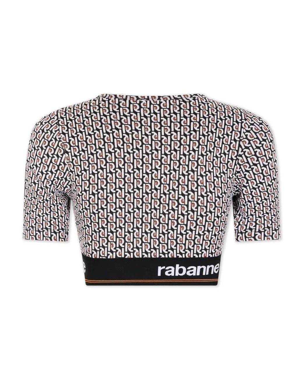 Rabanne Gray Monogram-Print Cropped T-Shirt