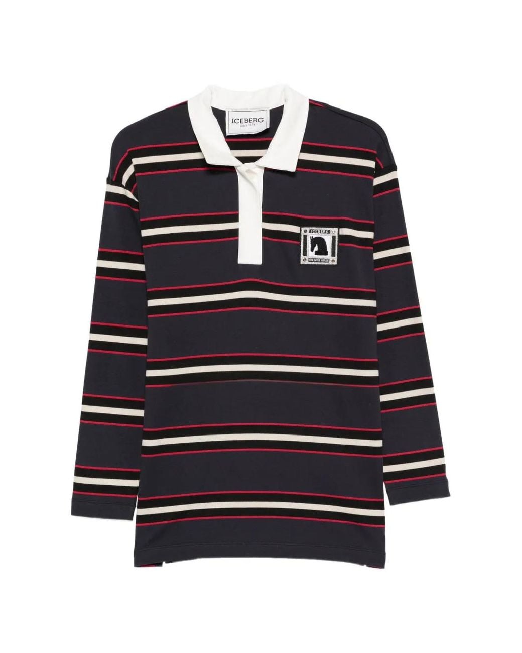 Iceberg Black Striped Logo-Patch Polo Top