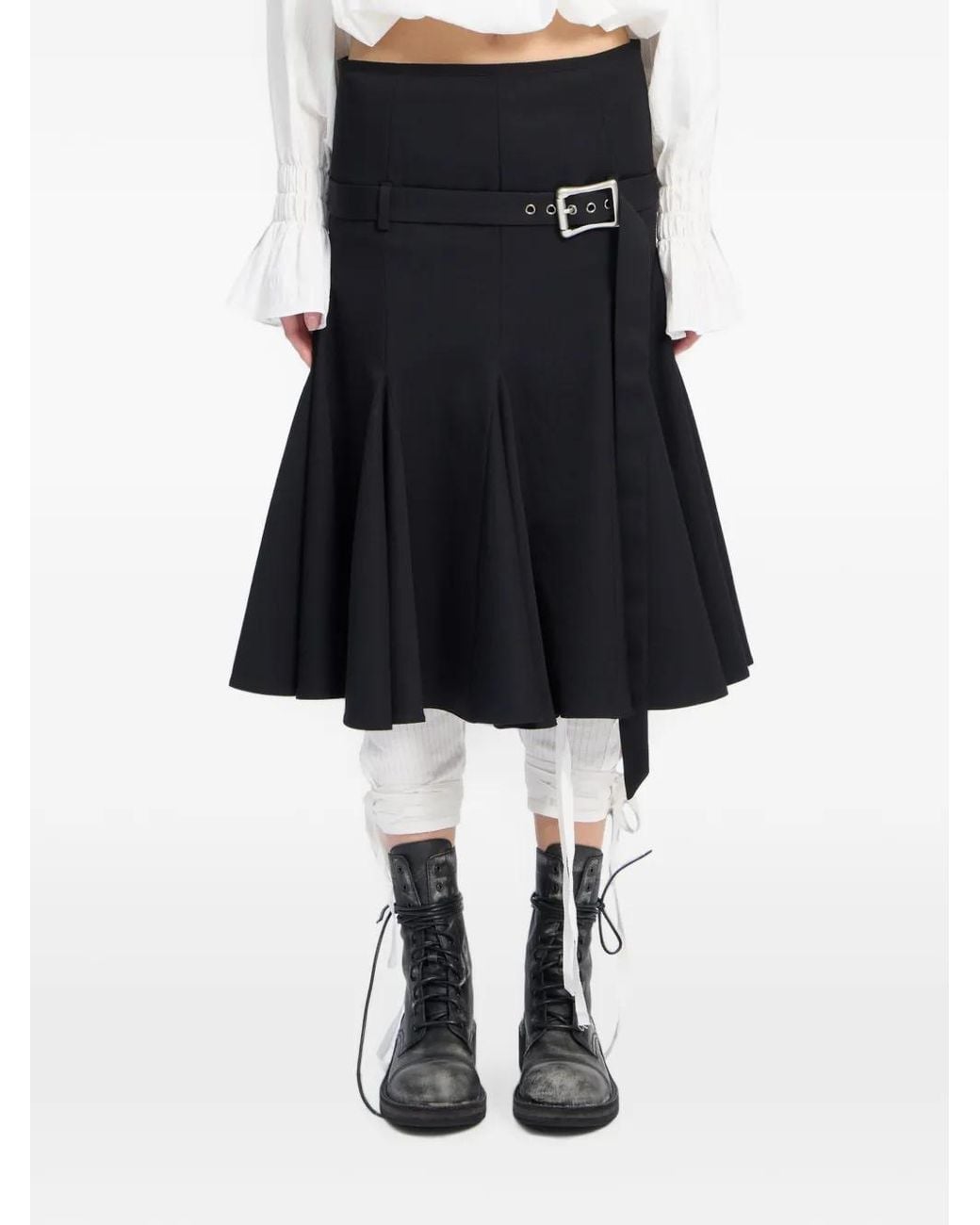 Ann Demeulemeester Black Helma Belted Pleated Midi Skirt