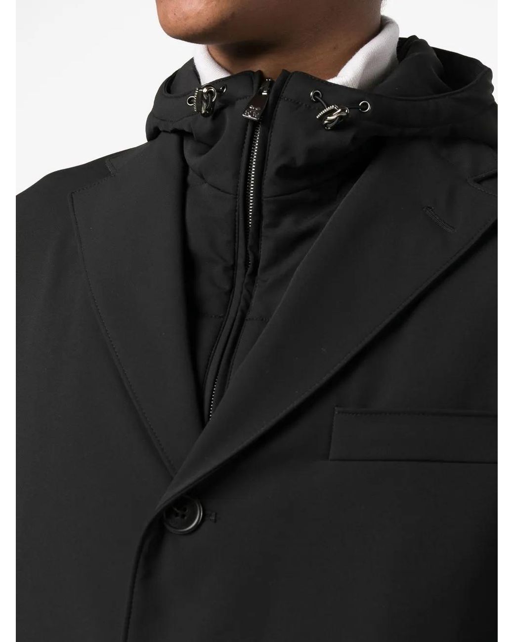 Corneliani Black Single-Breasted Hooded Lightweight Jacket for men