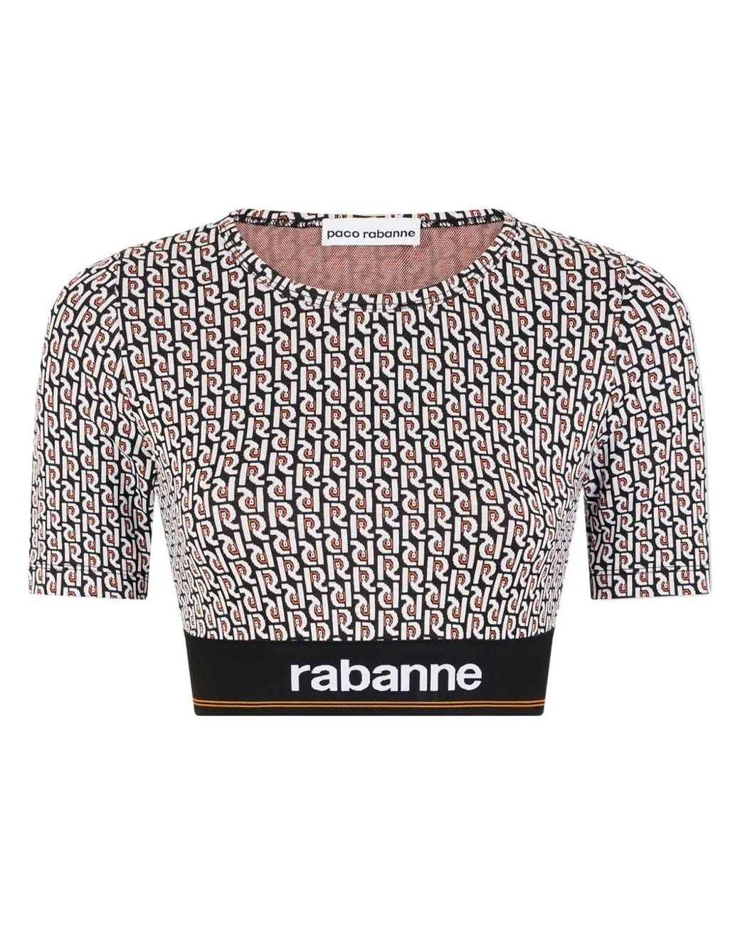 Rabanne Gray Monogram-Print Cropped T-Shirt