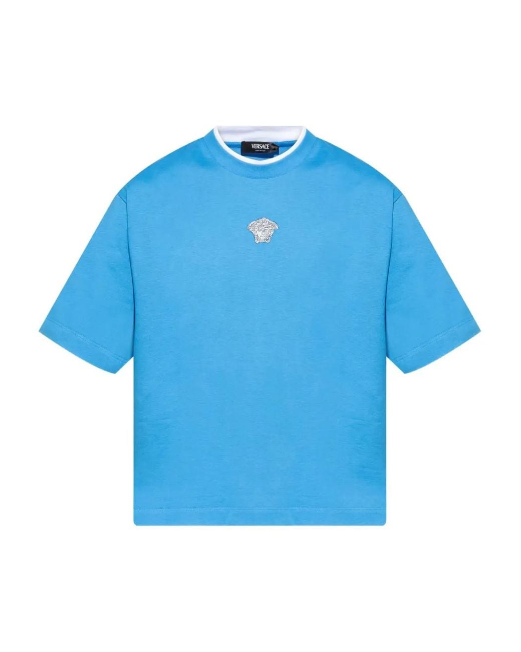 Versace Blue Medusa-Embroidered T-Shirt for men