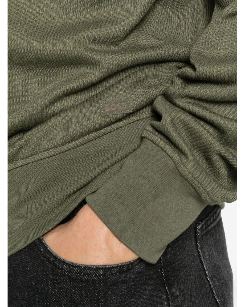 Boss Green Ribbed-Knit Flap-Pocket Sweater for men