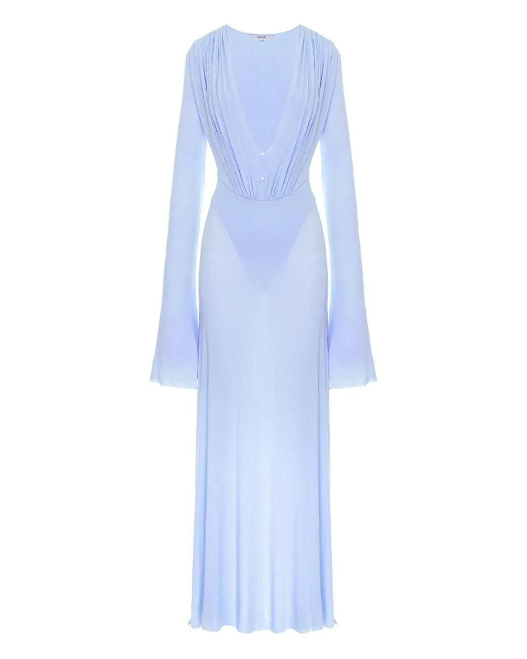 MANURI Blue Suki Long-Sleeve Draped Dress