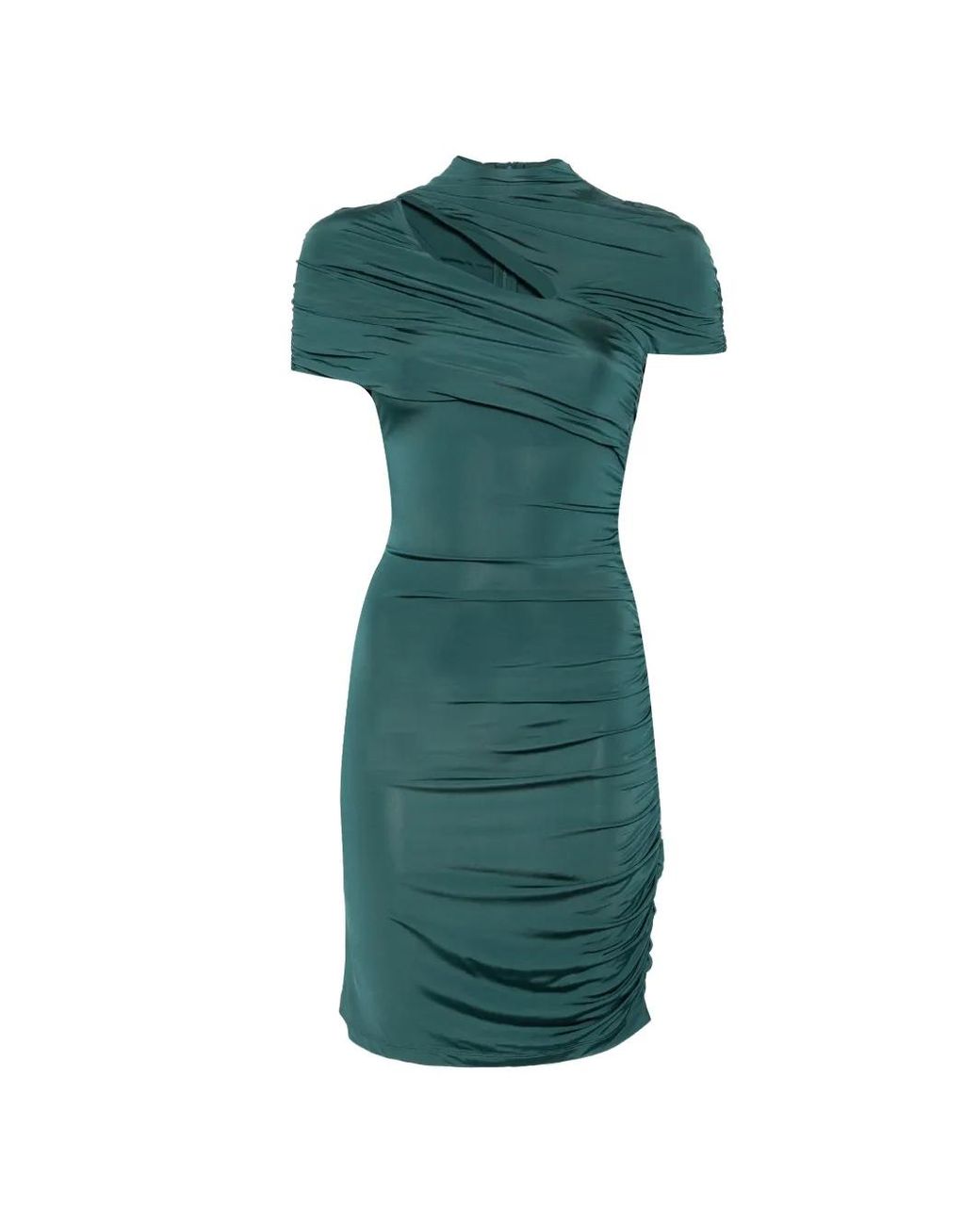 Balmain Green Draped Jersey Bodycon Dress