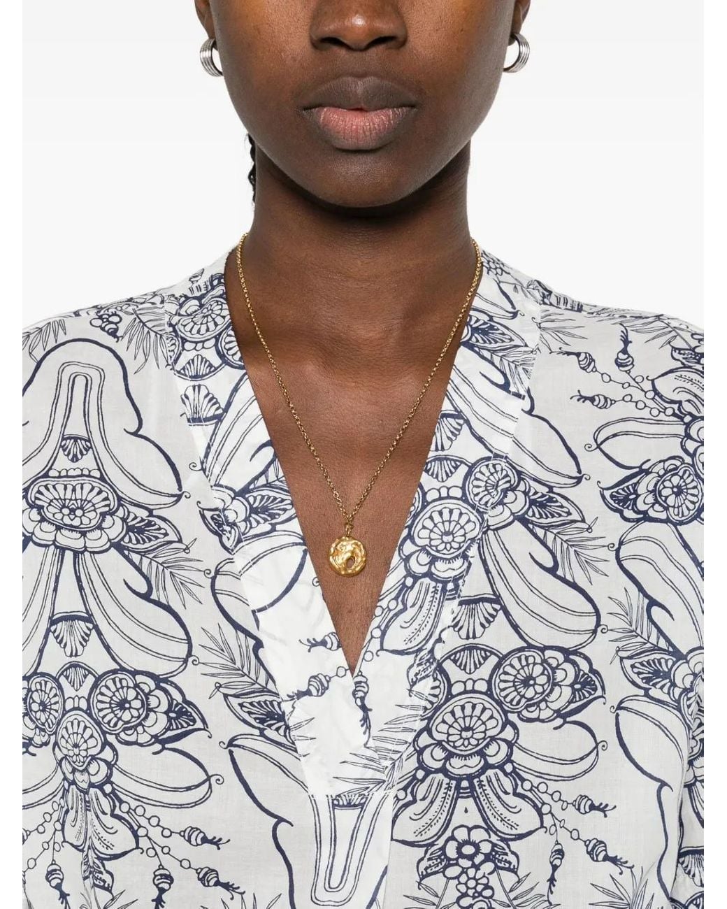 Marc O' Polo White Floral Print Short-Sleeved Top