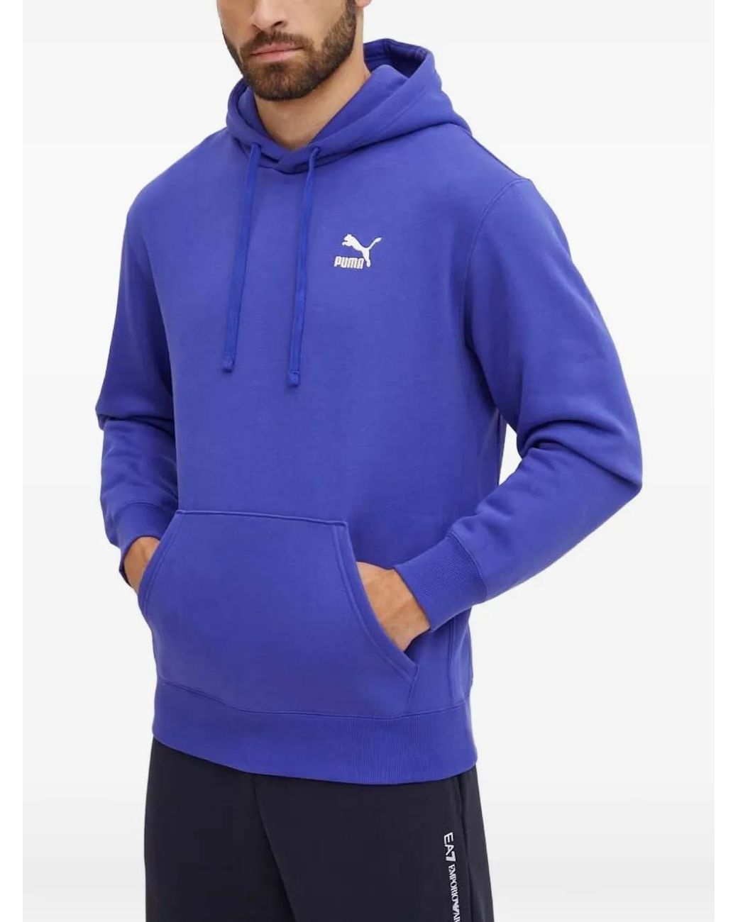 PUMA Blue Classics Logo-Print Drawstring Hoodie for men