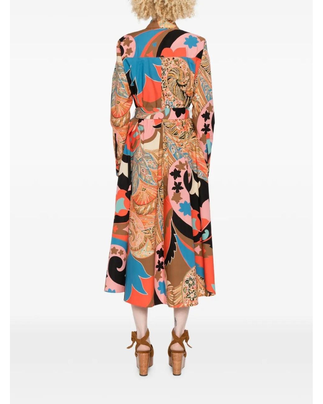 Etro White Paisley-Print Belted Shirt Dress
