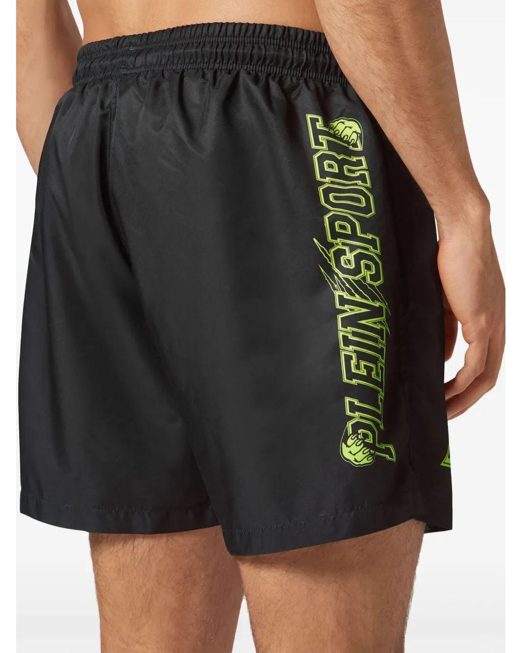Philipp Plein Black Logo-Print Swim Shorts for men