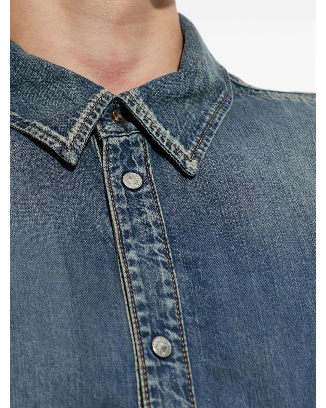 DIESEL Blue Chemise Délavée À Effet Moustaches for men