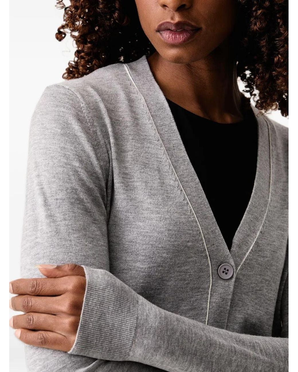 Silvian Heach Gray V-Neck Contrast-Trim Cardigan