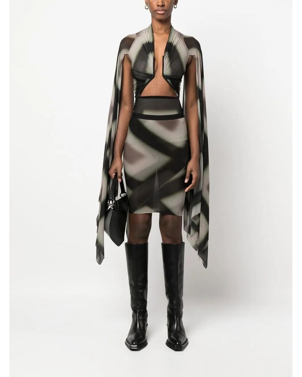 Rick Owens Black Patterned Midi Skirt