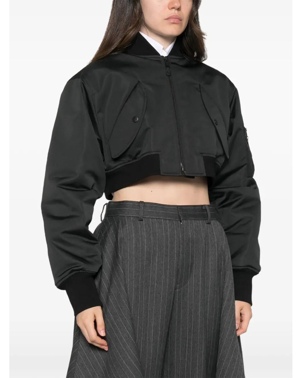 Balenciaga Black Cropped Bomber Jacket