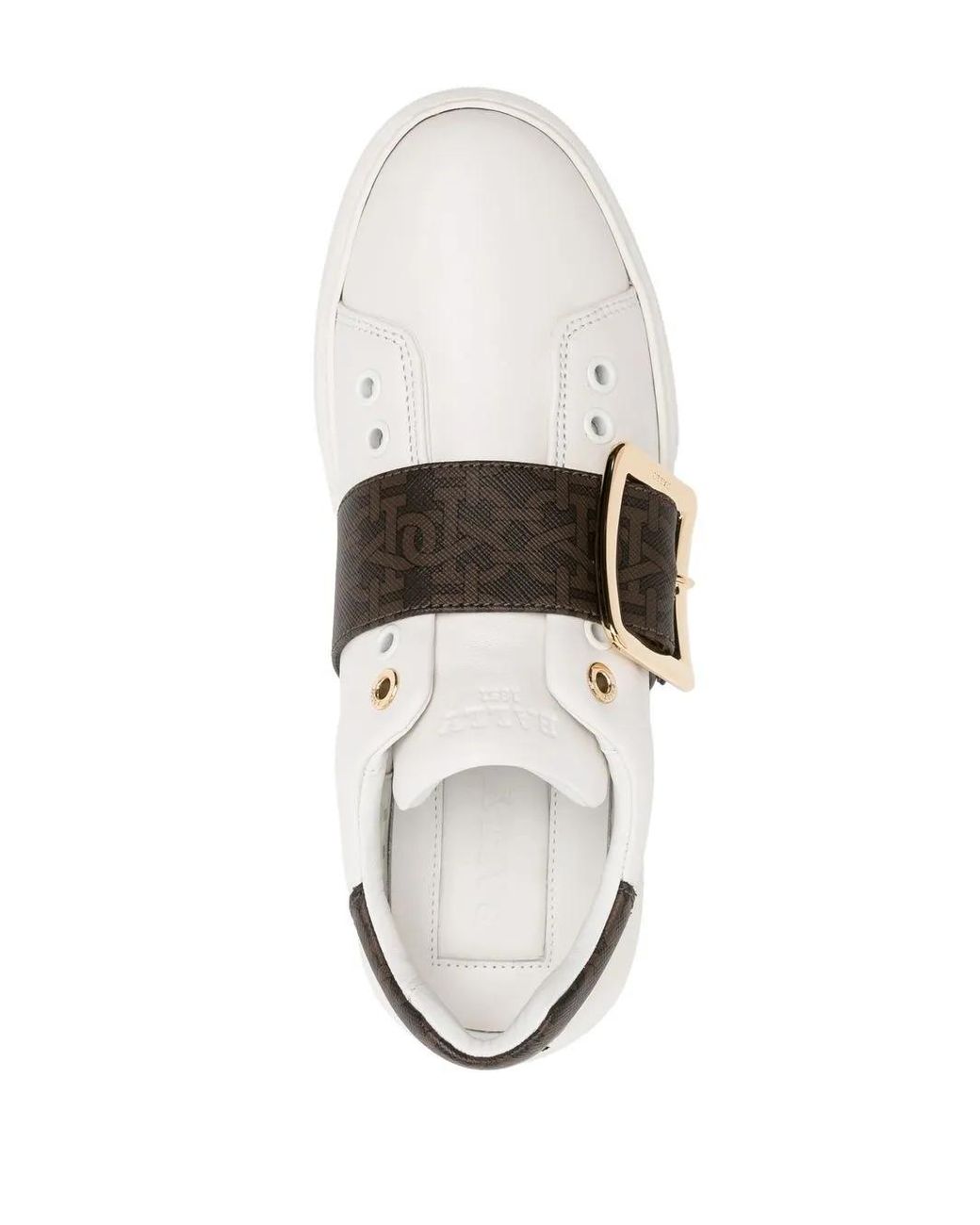 Bally White Monogram-Pattern Buckled Sneakers