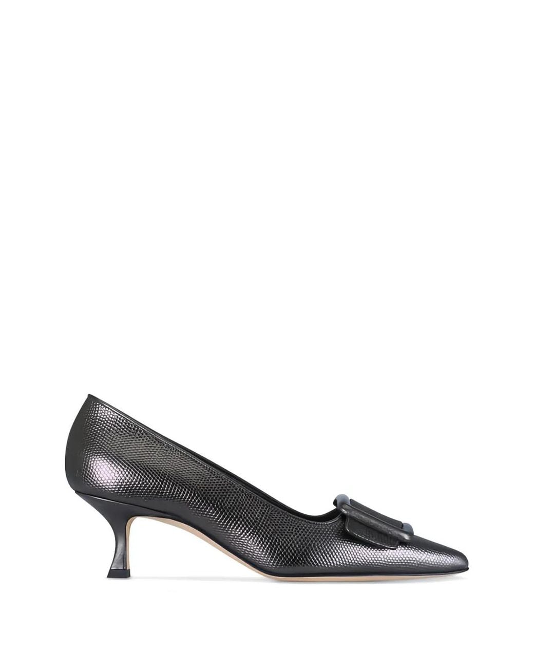 Manolo Blahnik Metallic Maysale Square-Buckle Pumps