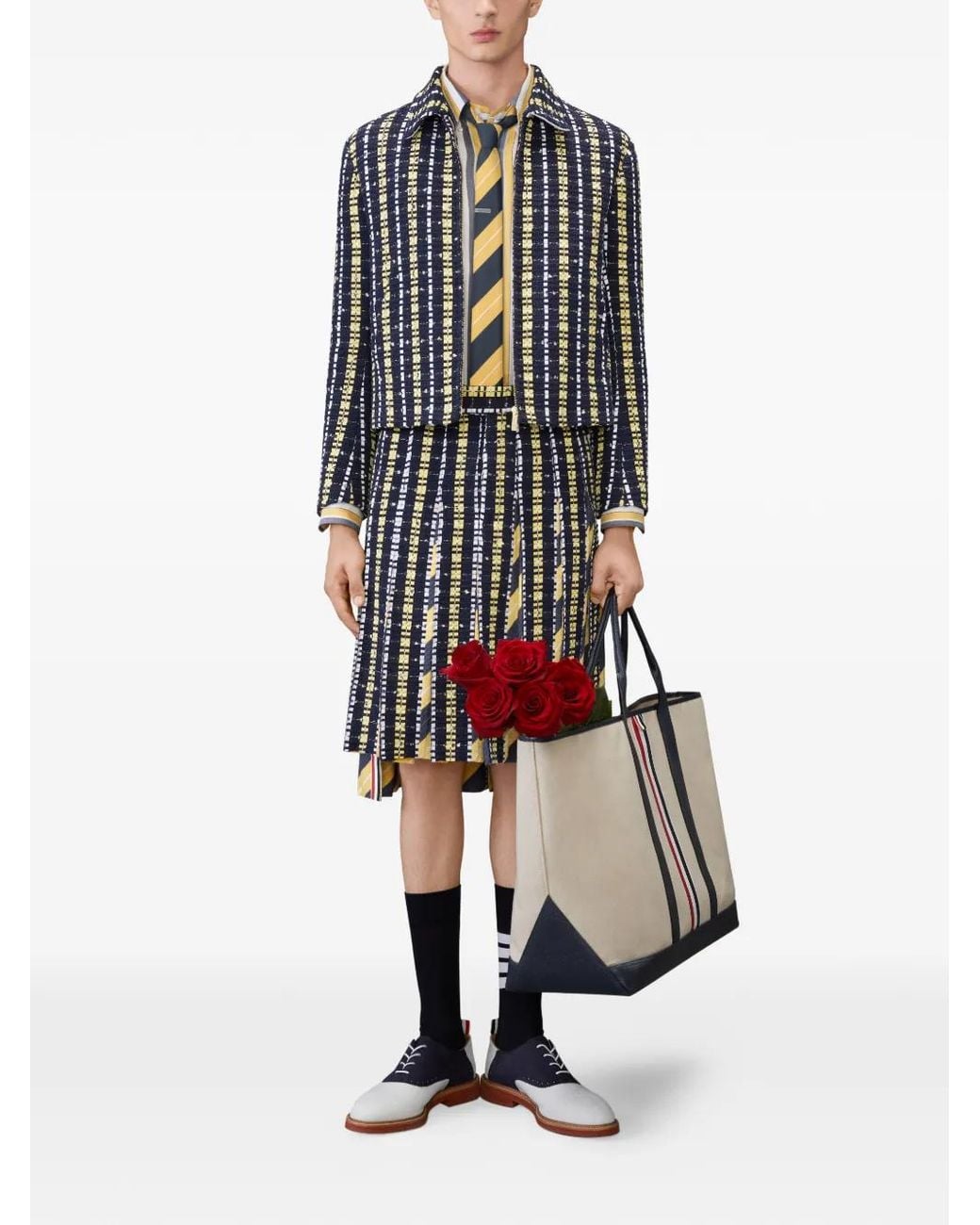 Thom Browne Blue Repp Stripe Grosgrani Tweed Golf Jacket for men