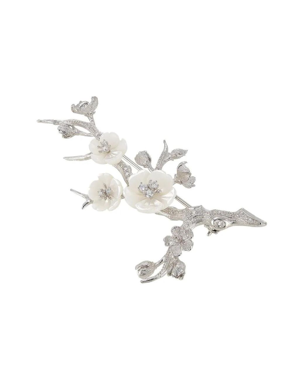 Anabela Chan White Rhodium Vermeil Sakura Blossom Brooch