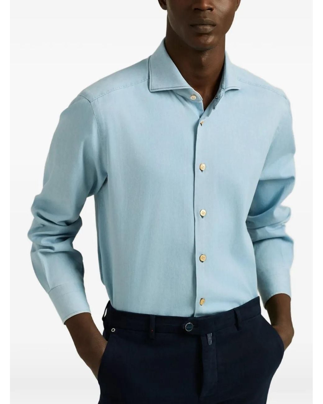 Kiton Blue Spread-Collar Shirt for men