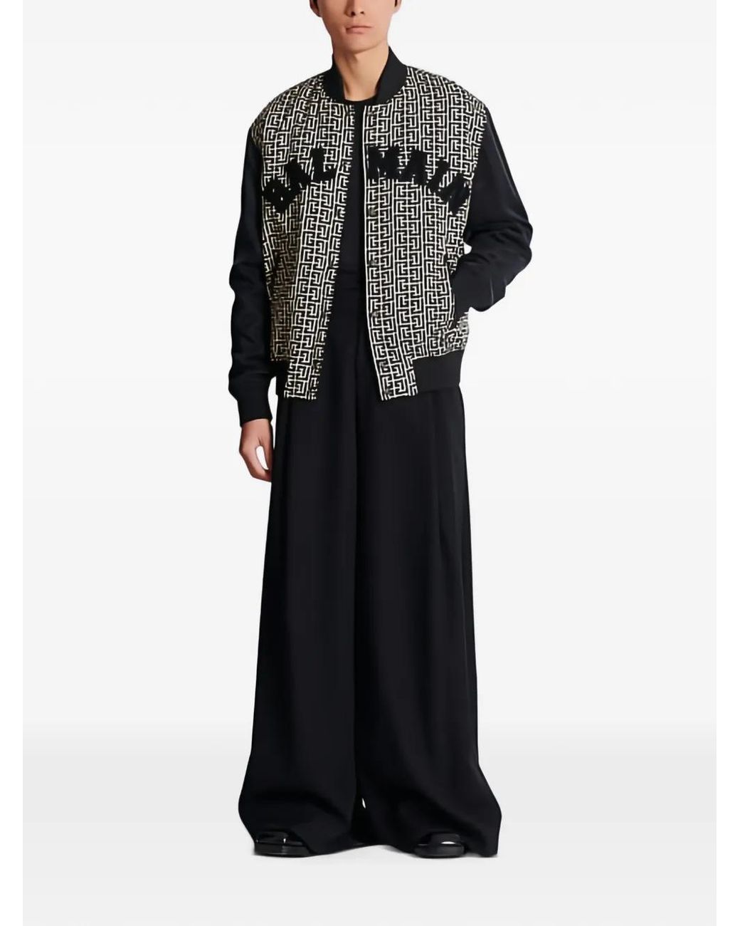 Balmain Black Geometric-Pattern Bomber Jacket for men