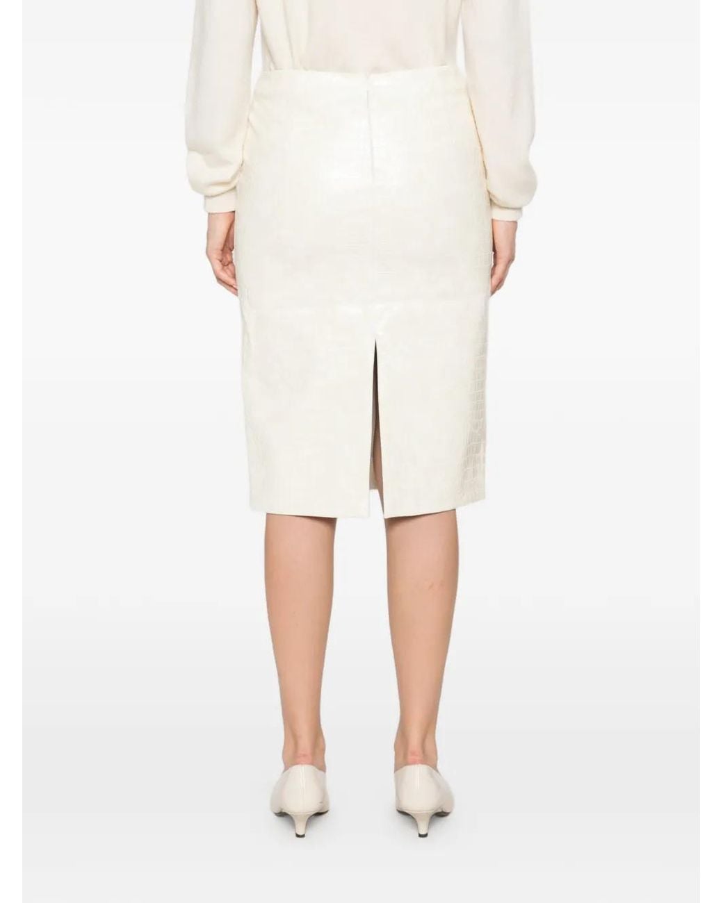 Des Phemmes White Croc-Effect Longuette Skirt