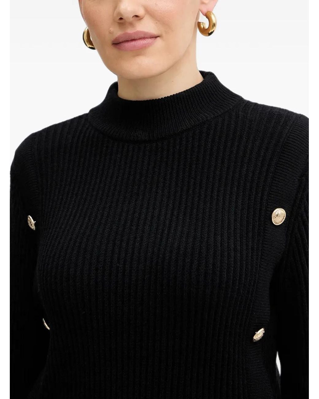 Morgan Black Button-Detail Ribbed Sweater