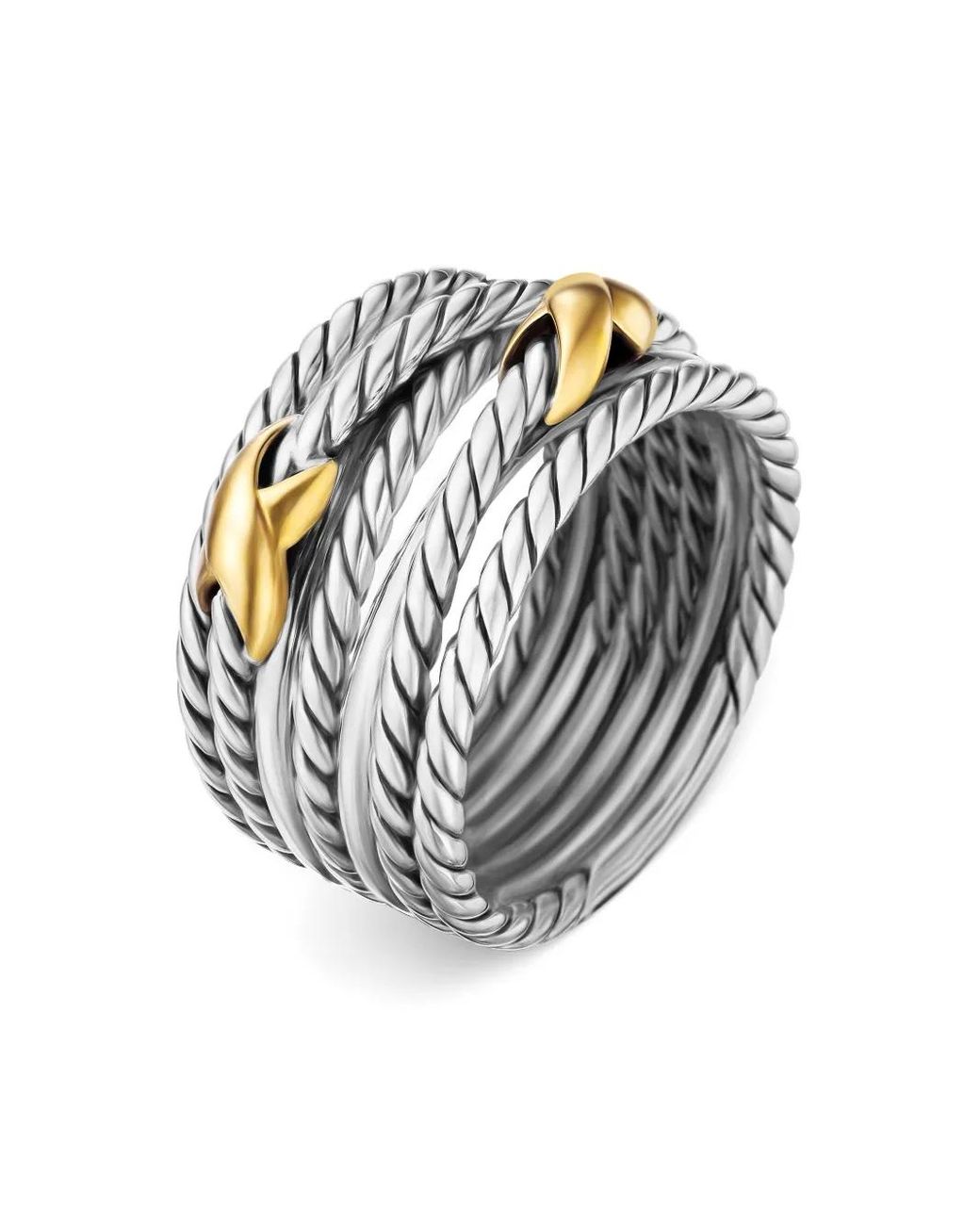 David Yurman White 18Kt And Sterling Double X Crossover Ring (13Mm)