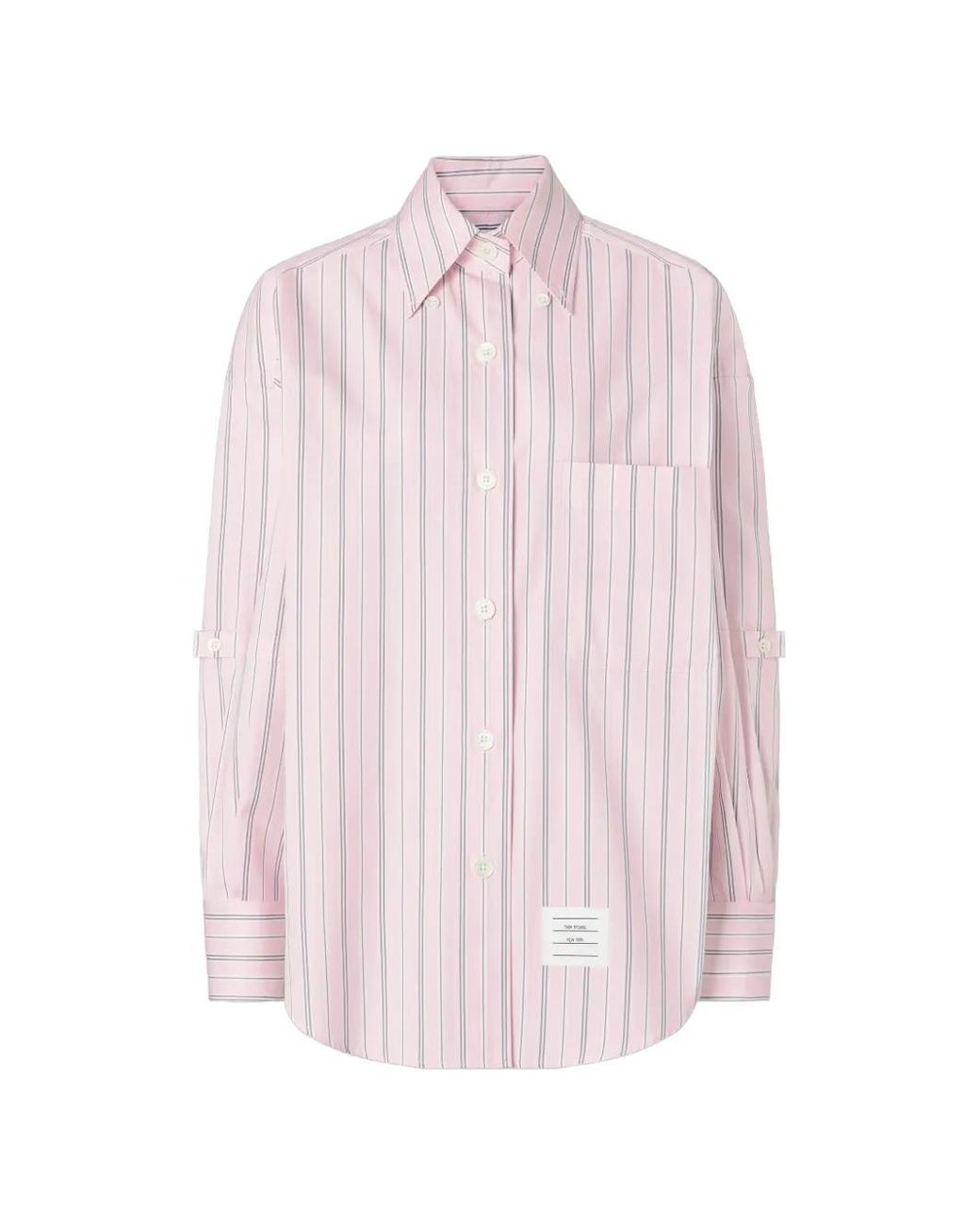 Thom Browne Pink Poplin Hairline Stripe Supersized Shirt