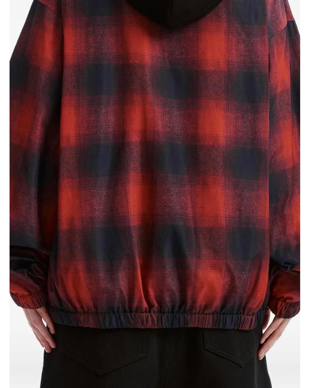 we11done Red Check-Print Hooded Jacket