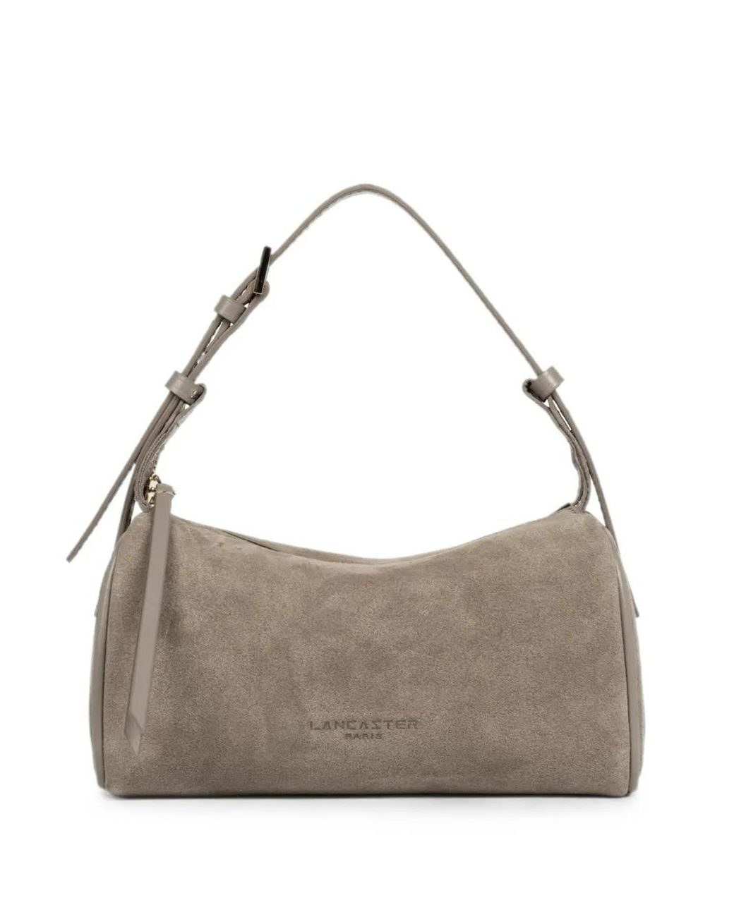 Lancaster Gray Small Suede-Effect Adjustable-Strap Shoulder Bag