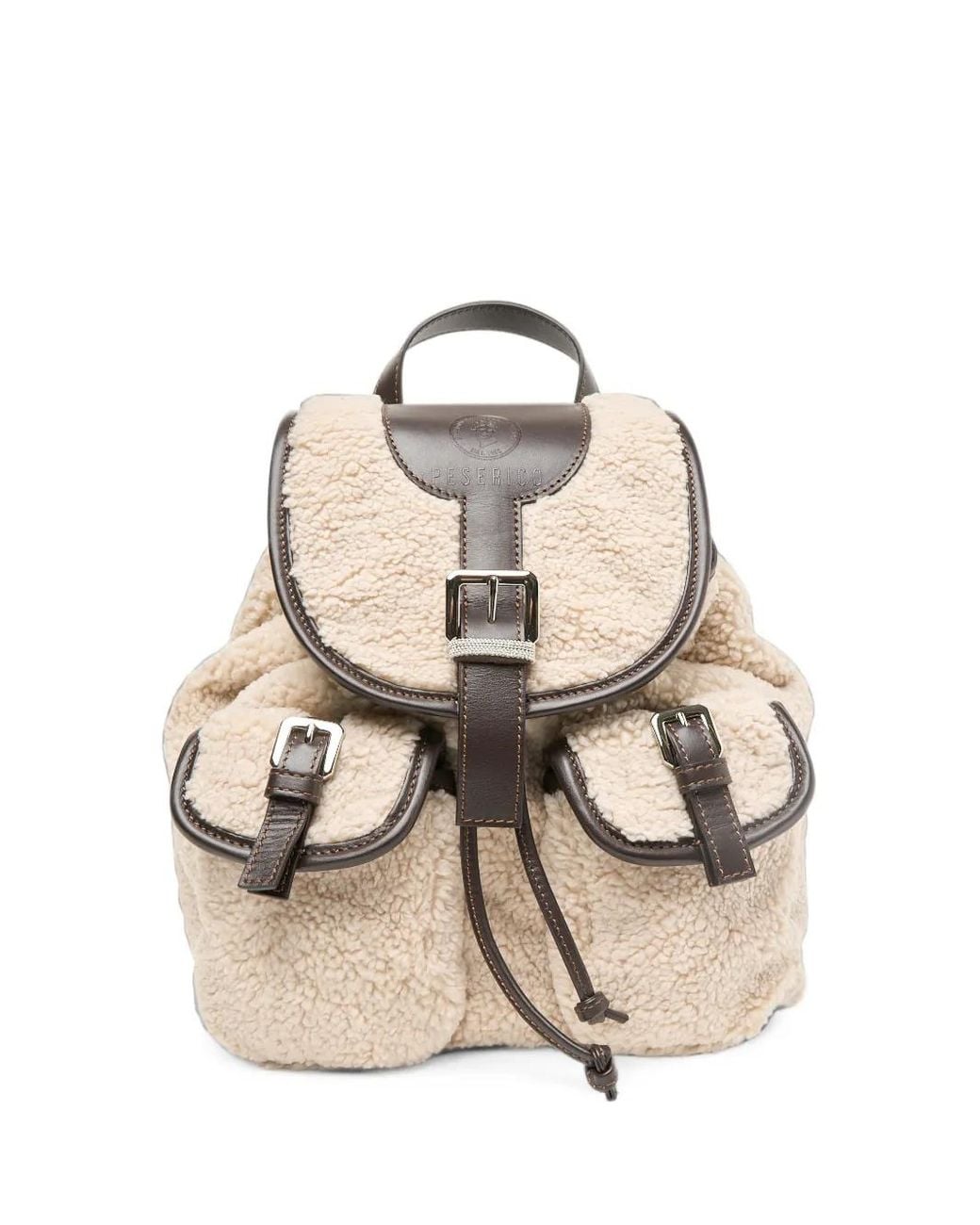 Peserico Natural Shearling-Effect Buckled Backpack