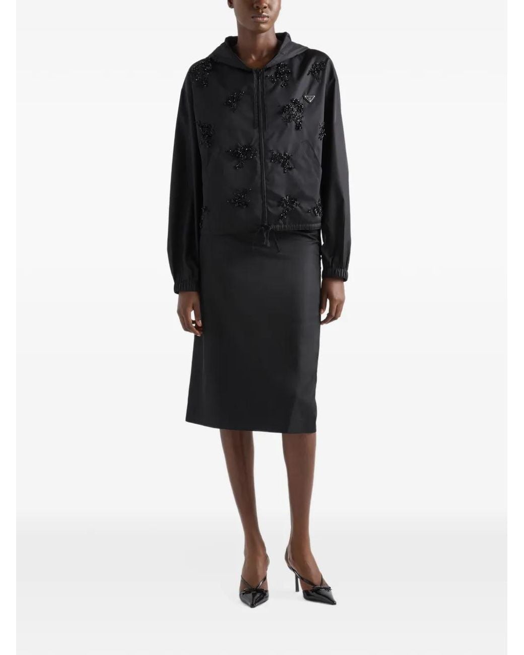 Prada Black Embroidered Re-Nylon Blouson Jacket