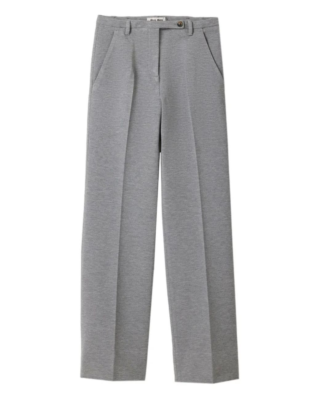 Miu Miu Gray Embroidered-Logo Trousers