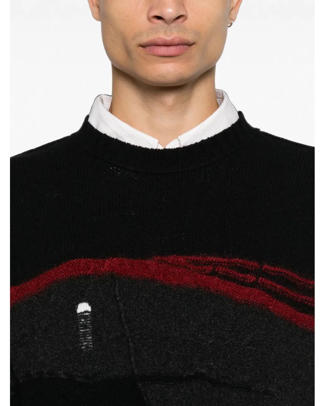 Isabel Benenato Black Distressed Panelled Sweater for men