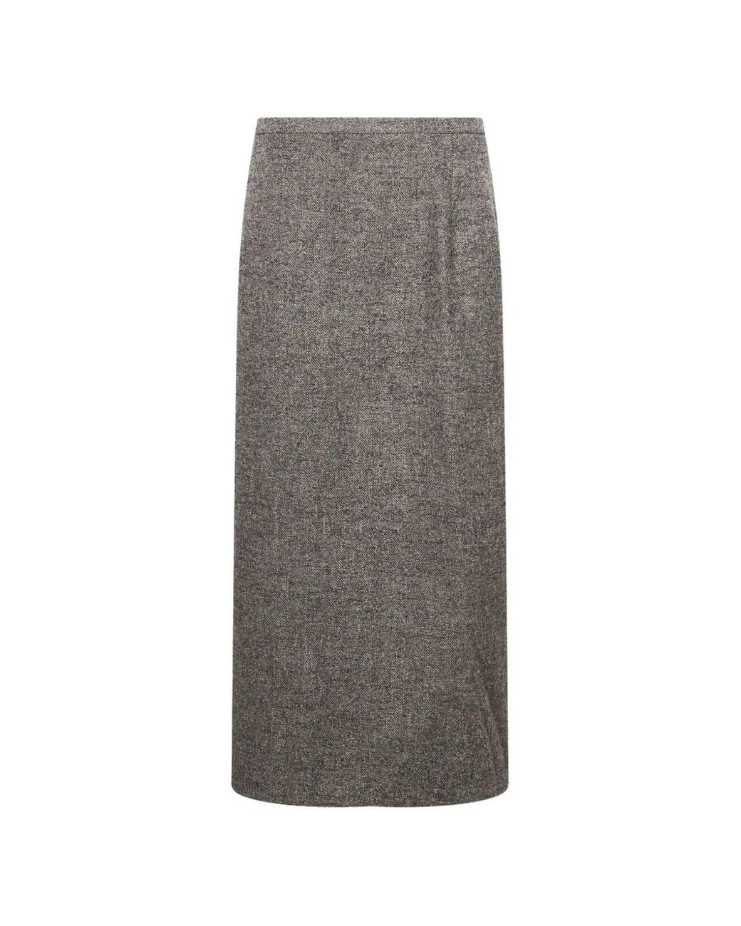 Magda Butrym Gray Herringbone-Pattern Wrap Maxi Skirt