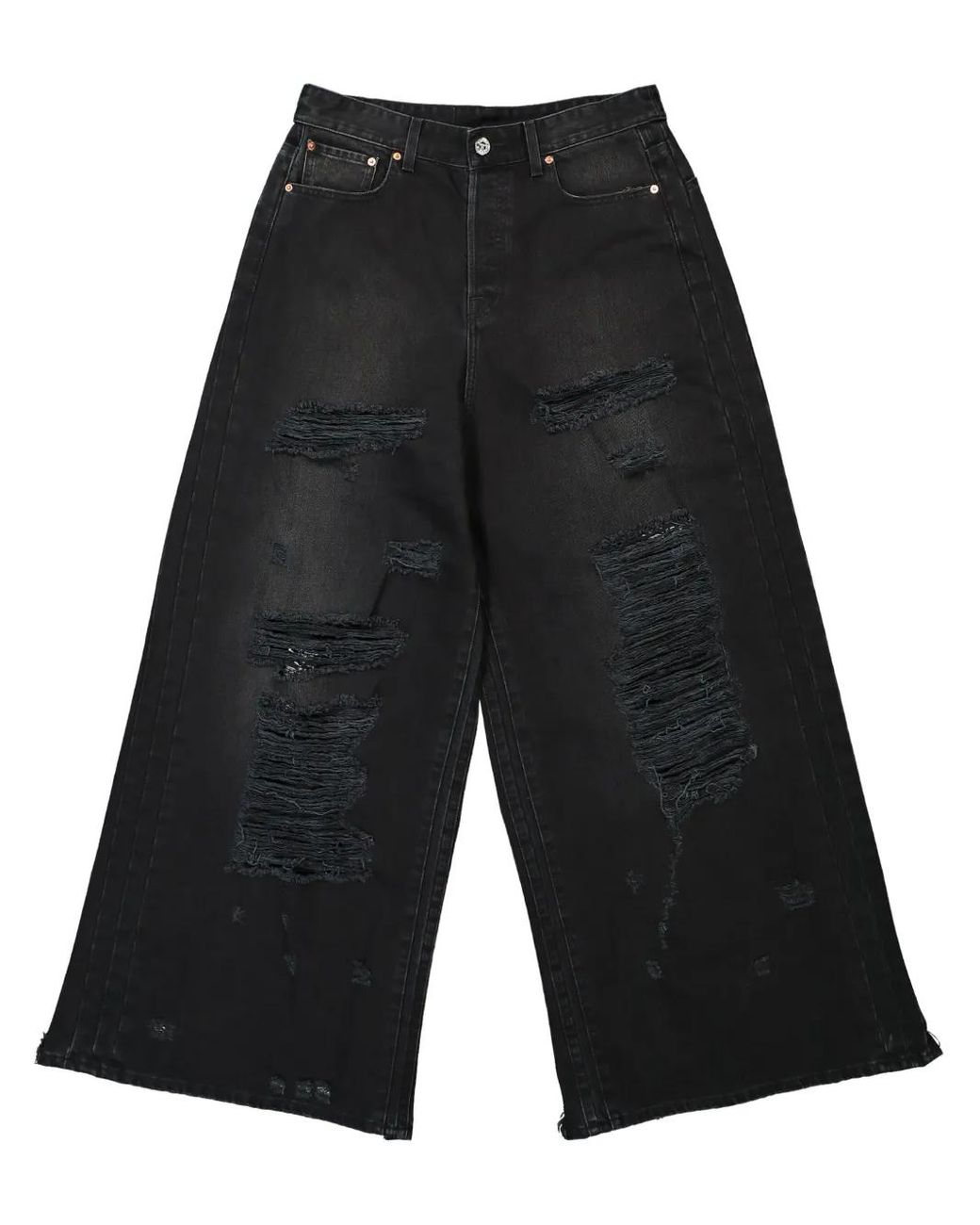 Vetements Ripped Wide-Leg Cotton Denim Jeans in Black | Lyst