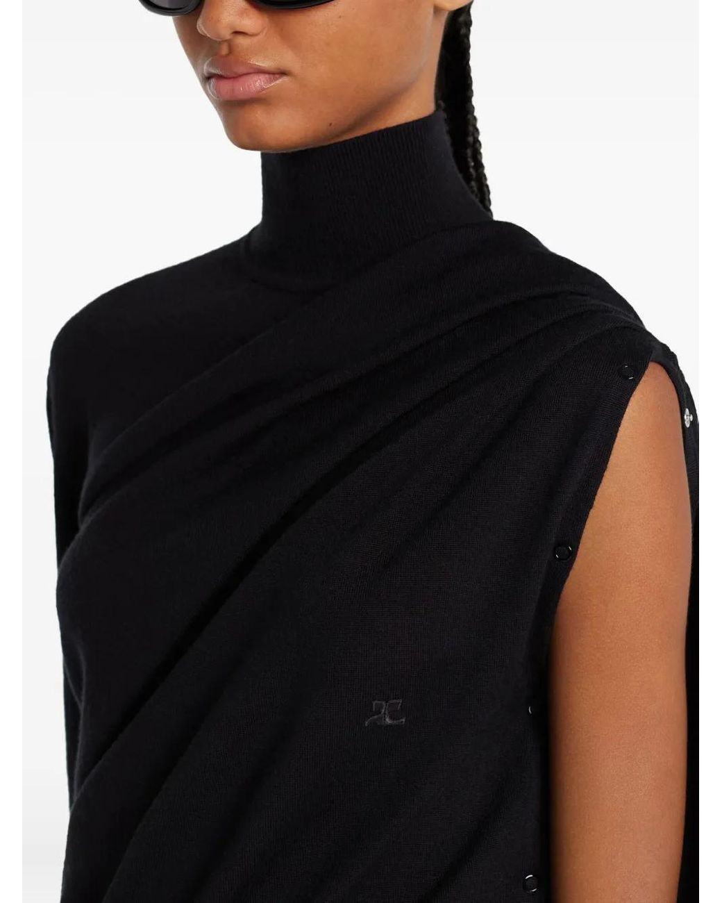 Courreges Black Asymmetric Turtleneck Sweater
