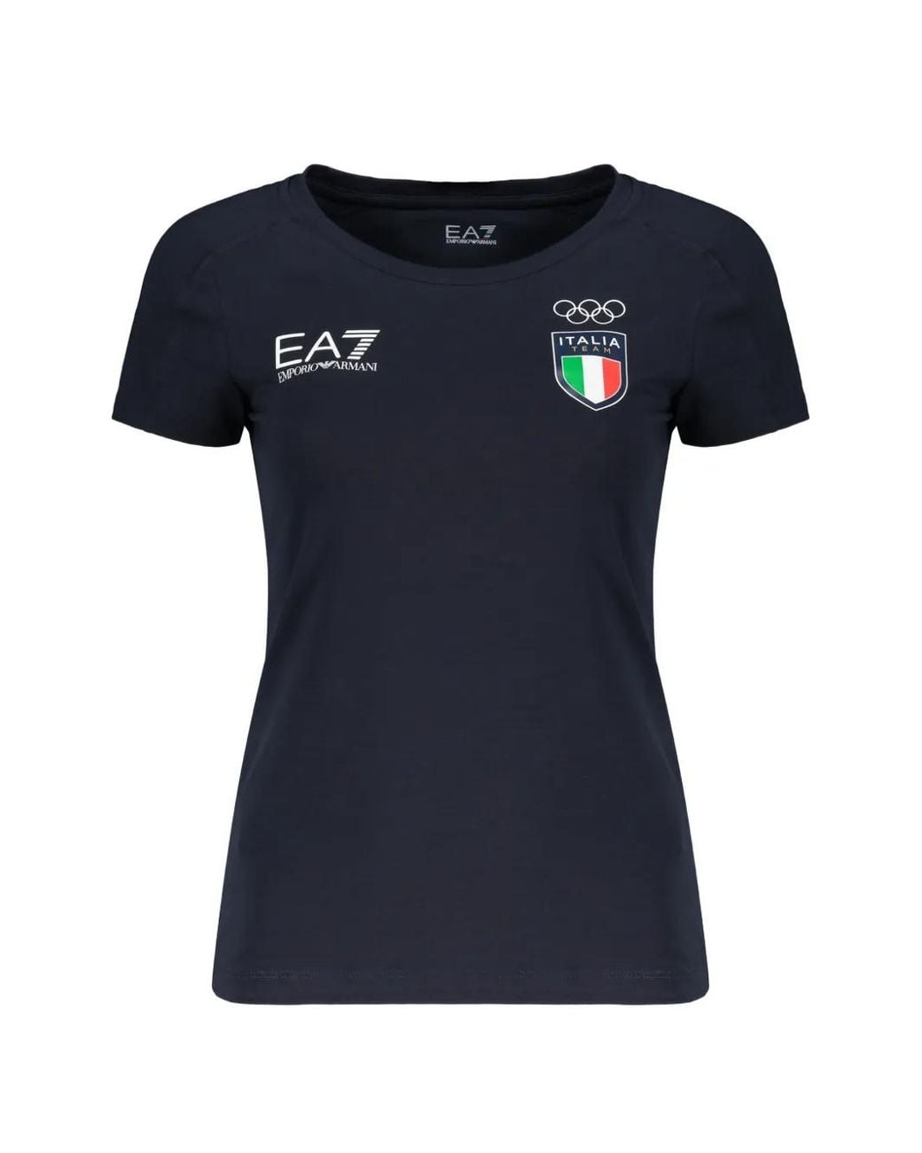 EA7 Blue Logo-Print V-Neck T-Shirt