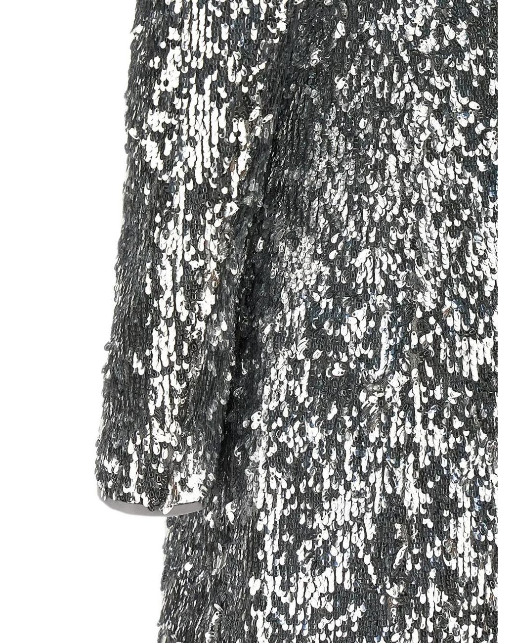 Balmain Gray Sequin-Embellished Structured-Shoulder Mini Dress