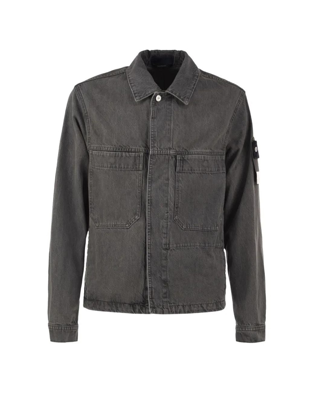 Stone Island Gray 4100006 Denim-Light-Wash Coach Jacket With Multiple Pockets for men