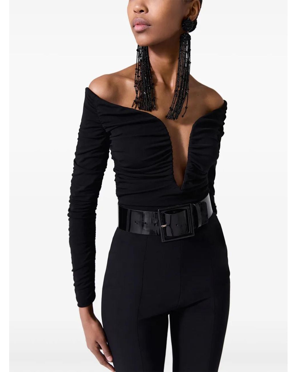 Carolina Herrera Black Ruched U-Neck Top