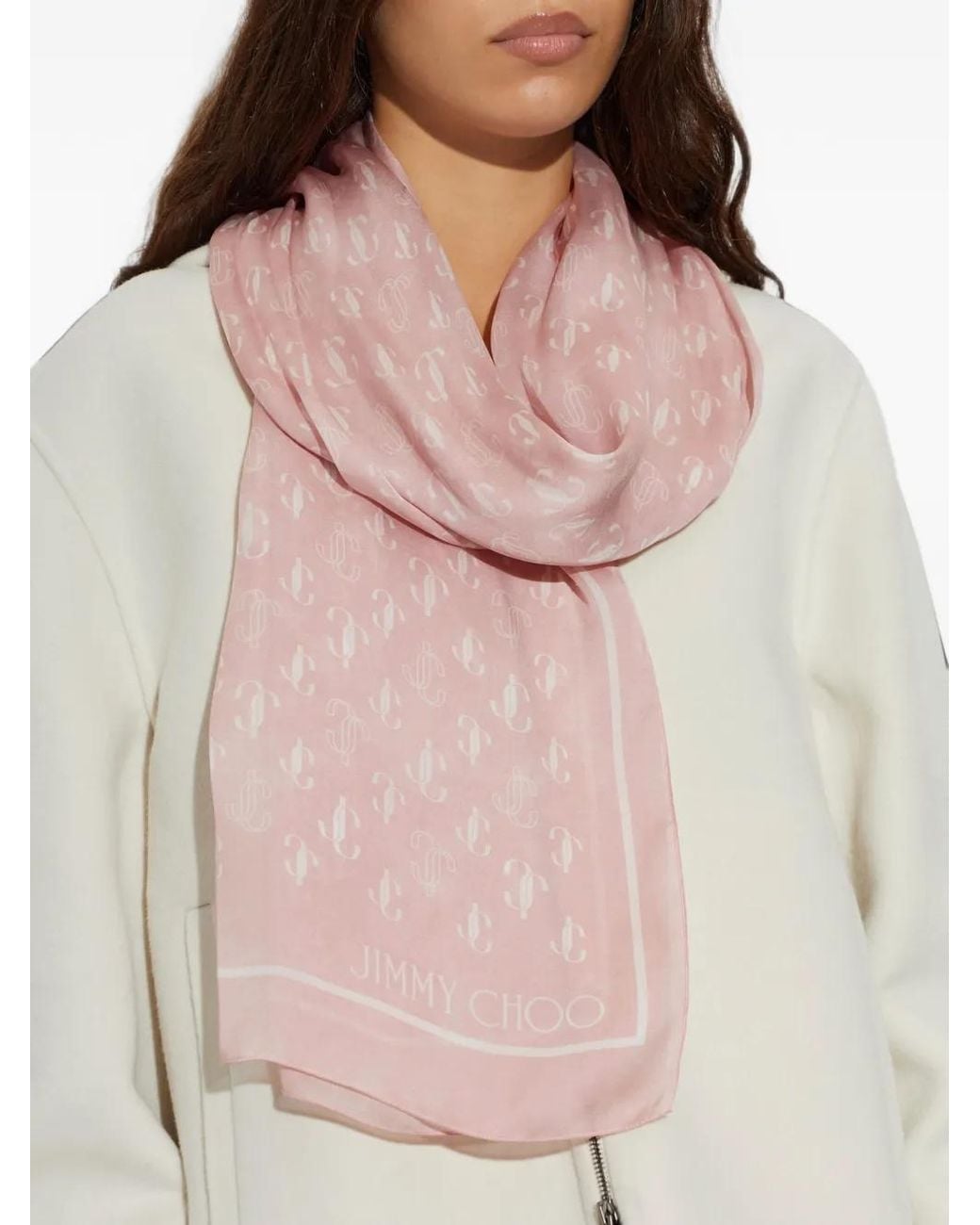 Jimmy Choo Pink Monogram-Print Silk Scarf