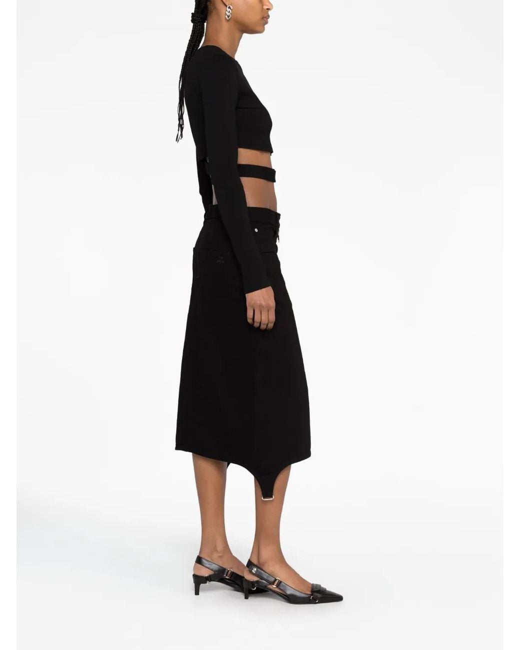 Courreges Black Asymmetric Zipped Denim Skirt