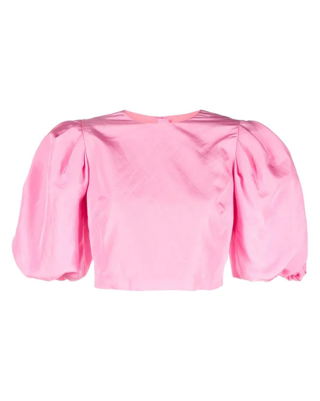 MSGM Pink Puff-Sleeved Crop Top