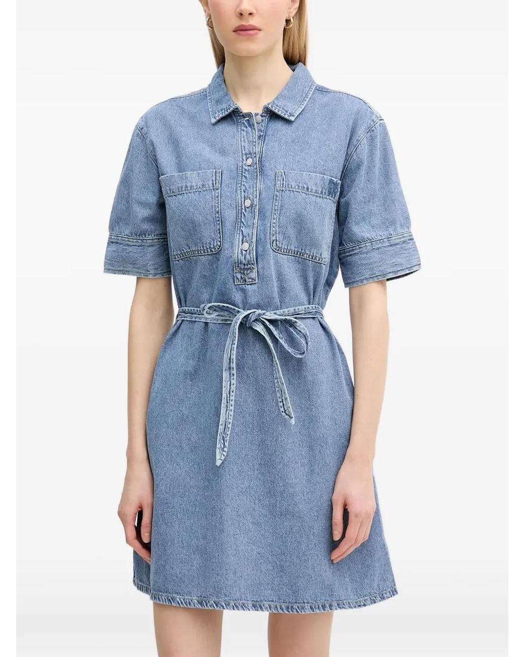 DKNY Blue Belted Denim Mini Dress