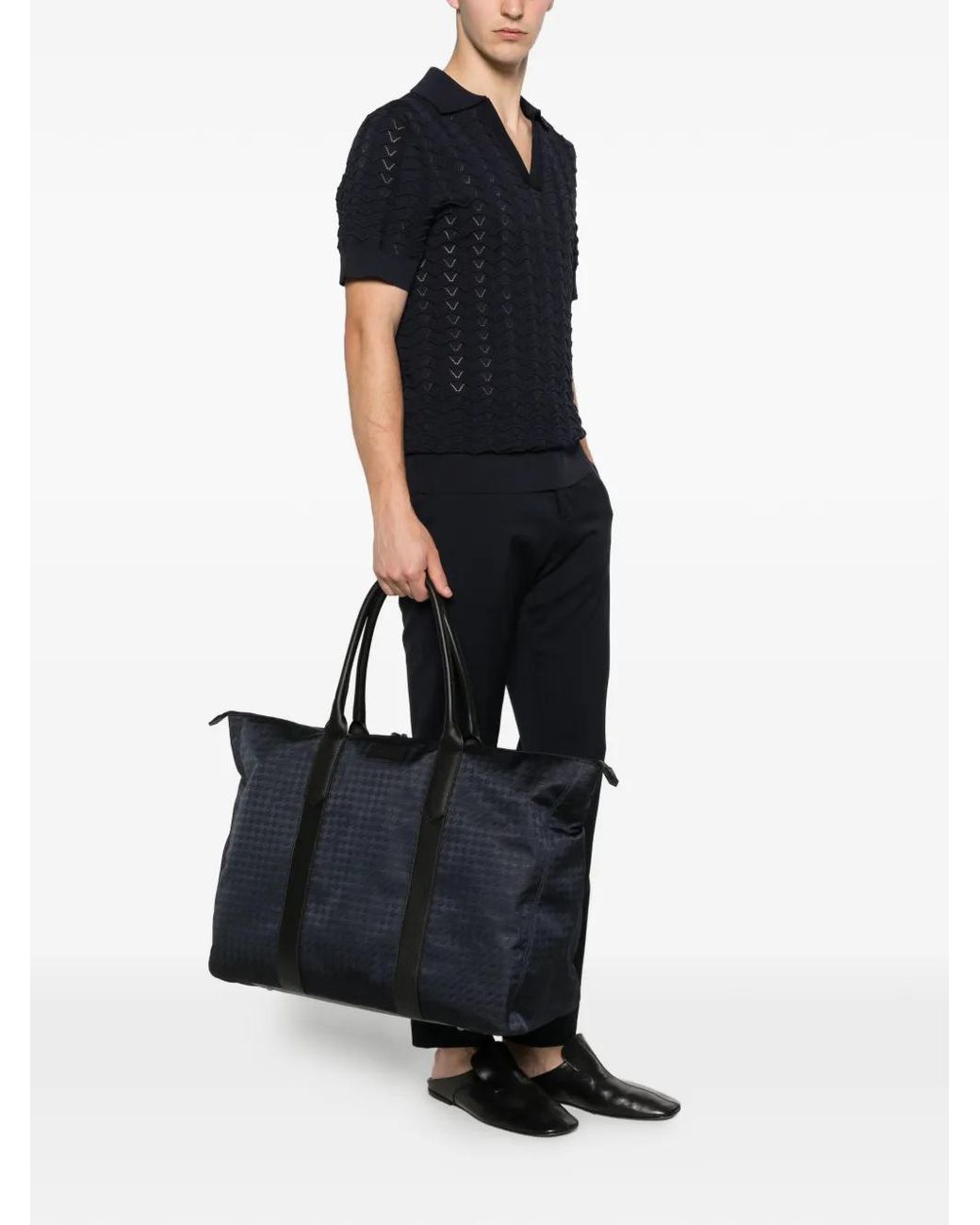 Canali Black Patterned Weekend Bag for men