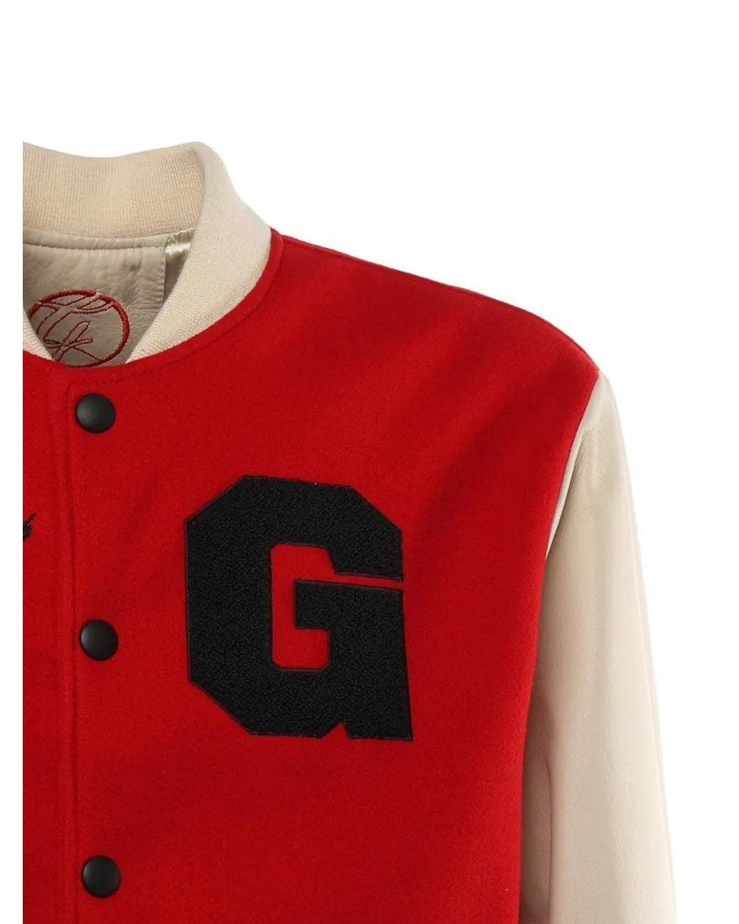 Giuliano Galiano Red Veste Varsity À Manches En Cuir for men