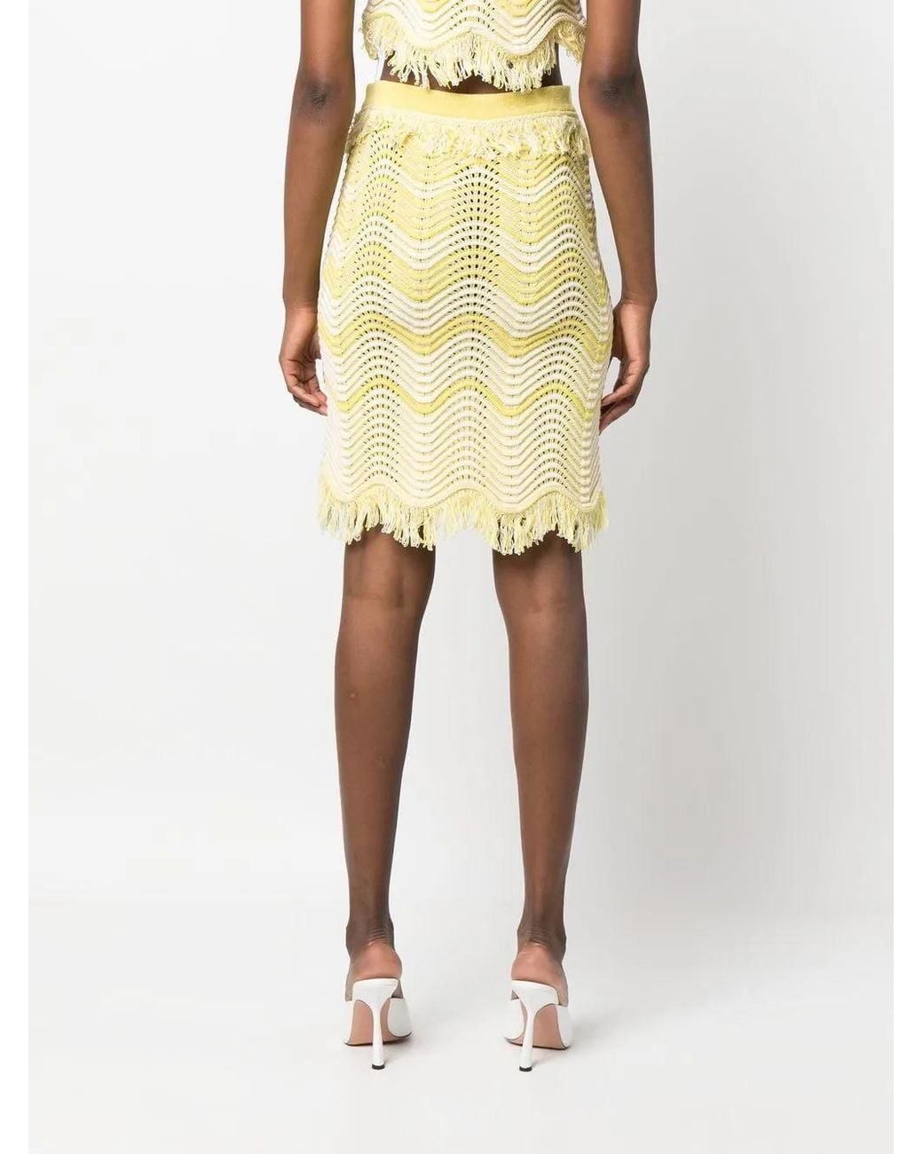 Genny Yellow Fringe-Detail Knitted Skirt