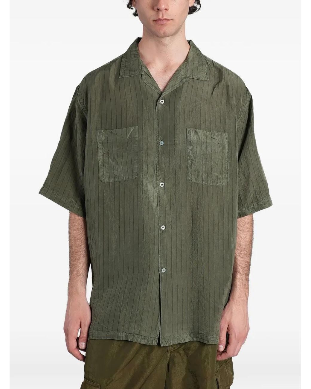 Comme des Garçons Green Pinstripe Short-Sleeve Shirt for men