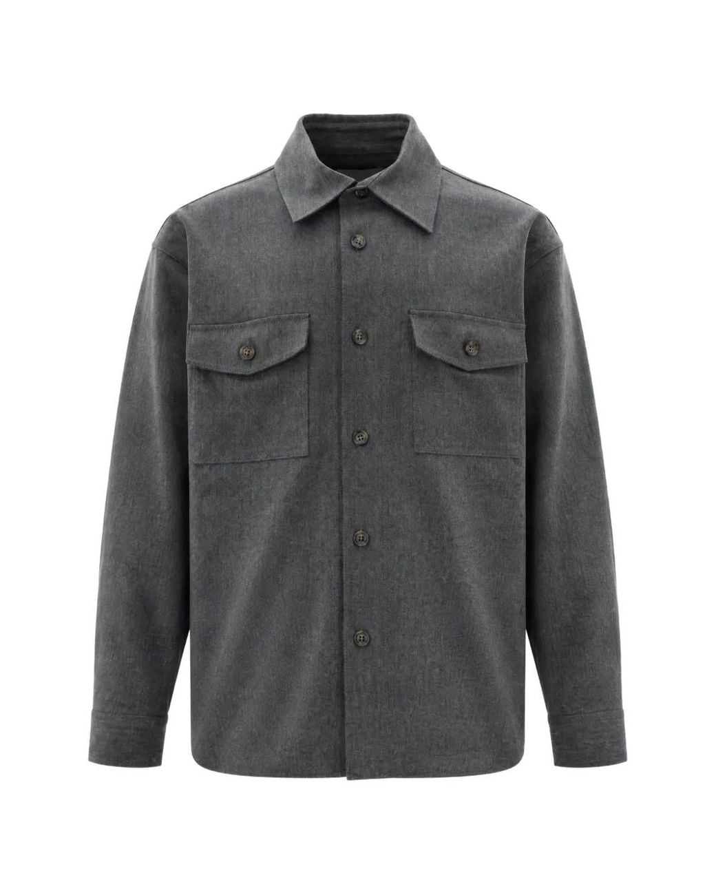 Paolo Pecora Gray Button-Up Chest-Pocket Shirt for men