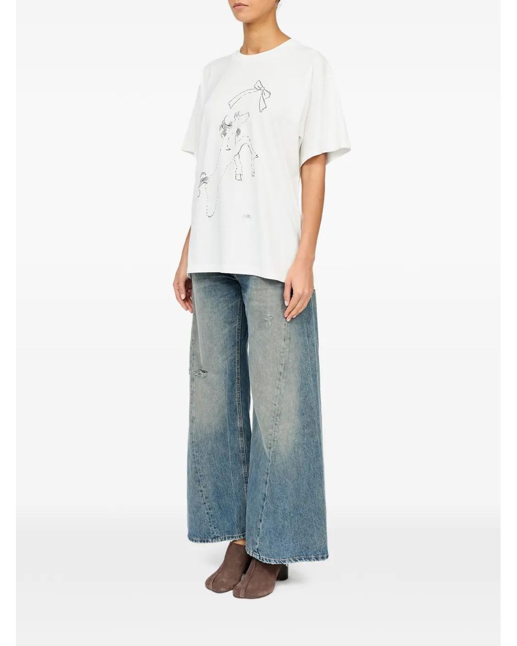 MM6 by Maison Margiela White Horse Print Cotton T-Shirt
